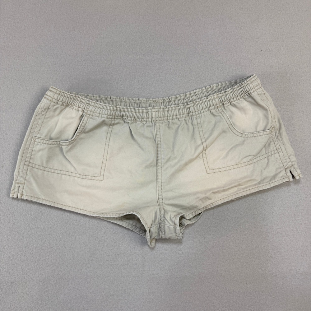 Hollister Khaki Tan Y2K Cheeky Shorts Women Sz M Elastic Waist Cotton Twill Surf